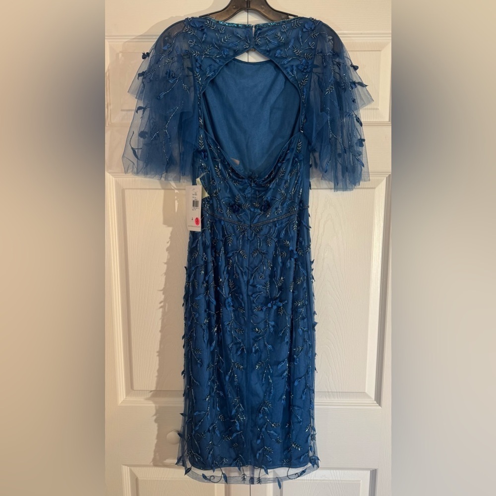 Theia Couture Elegant Blue Embroidered and Beaded Dress - Sample Size 2 - Picture 4 of 15